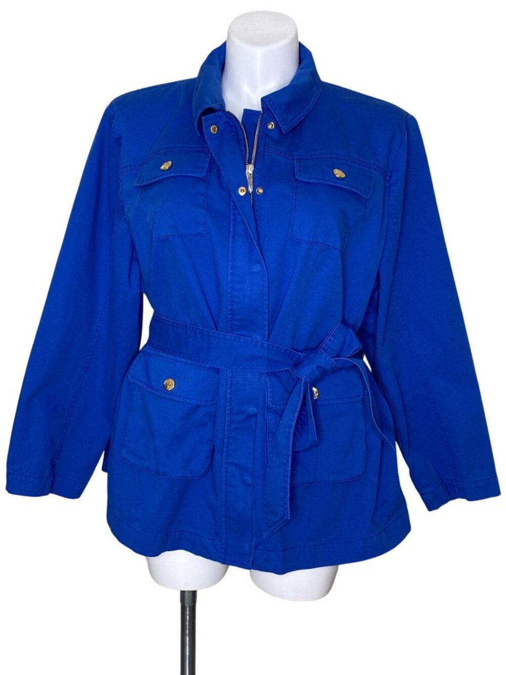 Draper James Women's Blue Belted Utility Jacket, Belted Gold Buttons Size 3X